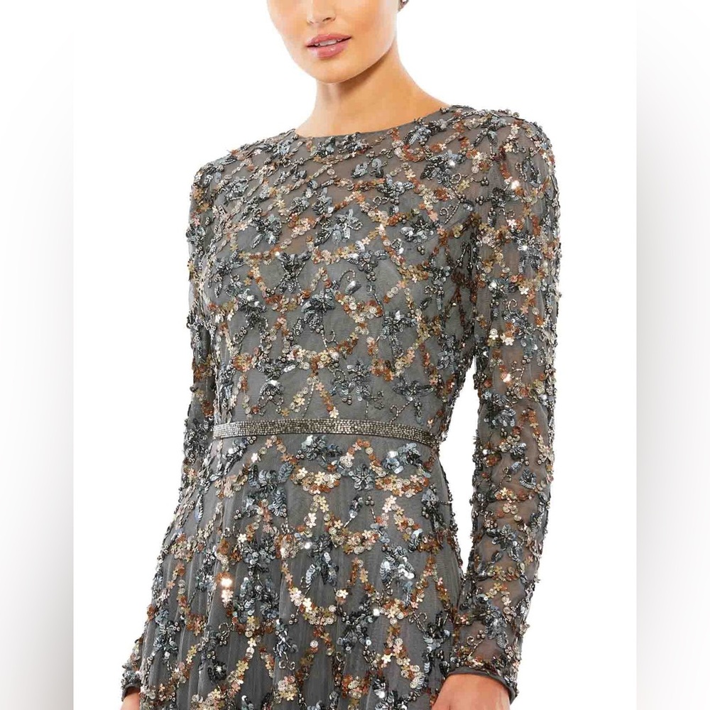 Mac Duggal Embellished Illusion High Neck Long Sleeve A Line Gown size 16